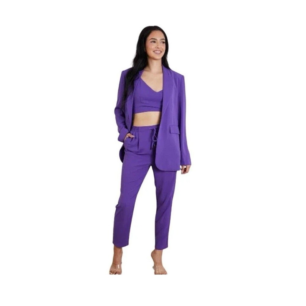 Geegee Purple Straight Leg Drawstring Office Pants Women Size Medium Oversized